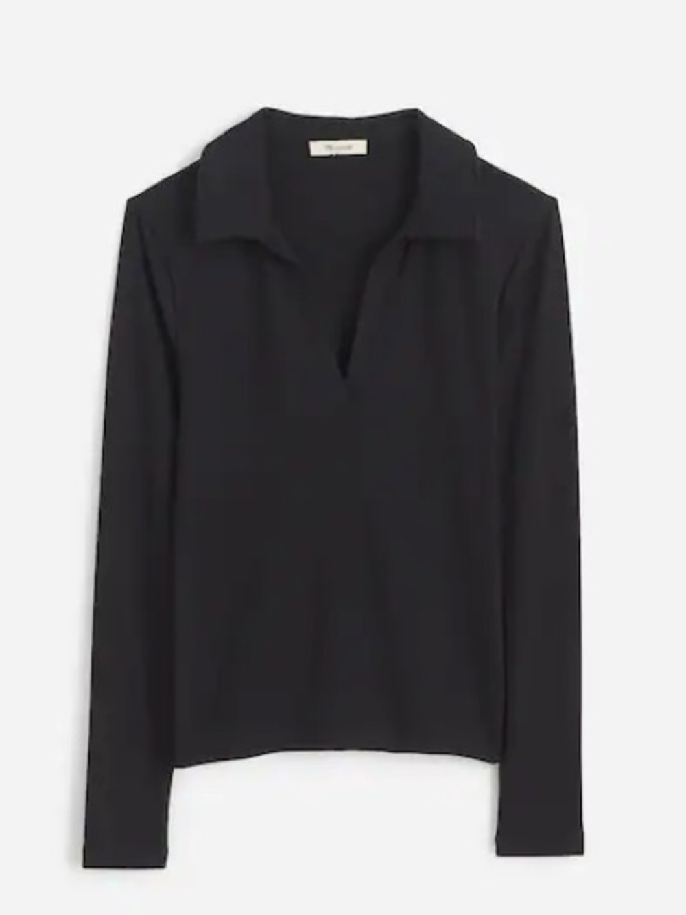 Madewell Drapey Ribbed Long Sleeve Collar Polo Top Jet Black XXL NWT Minimalist